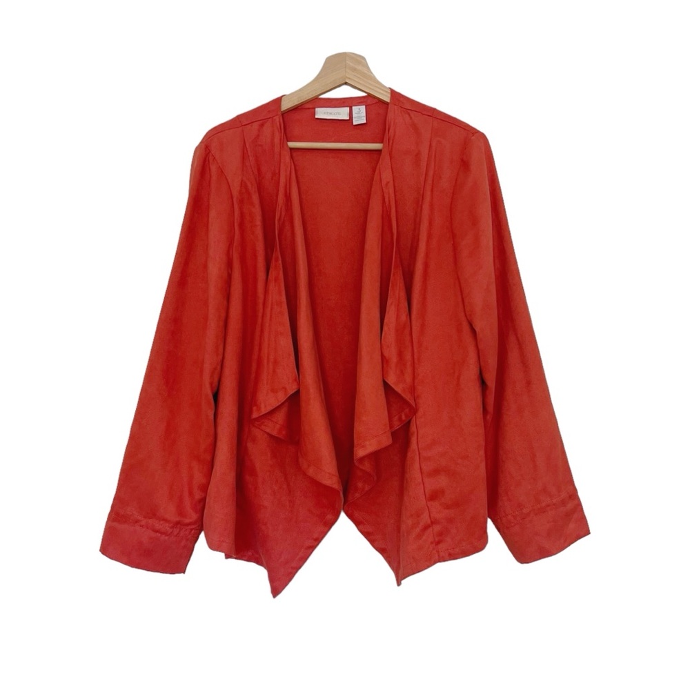 Chico’s Drape Jacket Faux Suede Coral Orange Red Size 3 XL